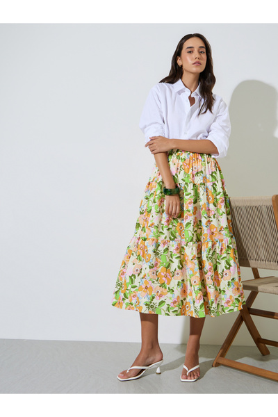 Take Two By Styli Multi Floral Print Midi Skirt