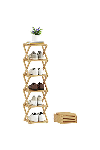 Generic Brand Raft pliabil pentru pantofi din bambus cu 6 niveluri, poate sus...