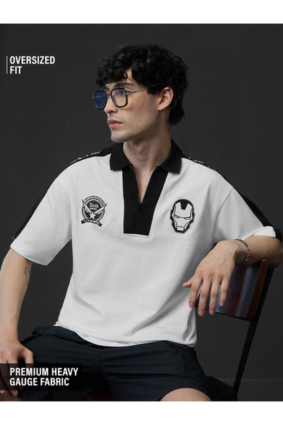 The Souled Store By Styli Men White Short Sleeve Iron Man Embroidered Polo T-...