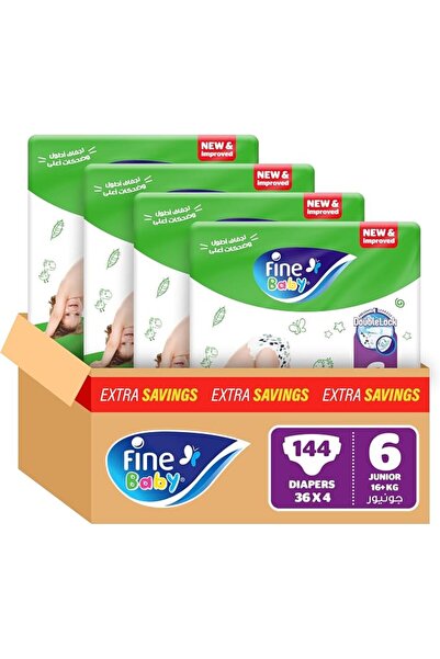 FINE حفاضات للأطفال، مقاس 6، للأطفال من 16+ كجم، 144 حفاضة