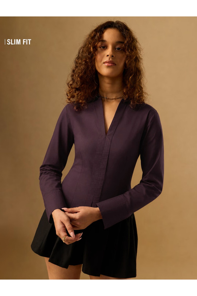 The Souled Store By Styli قميص بورجوندي بأكمام طويلة وقصة عادية