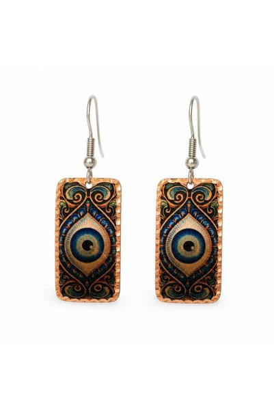 Erol Bakır Multi-Colored Mandala Copper Earrings, Hand-Embroidered Adjustable...