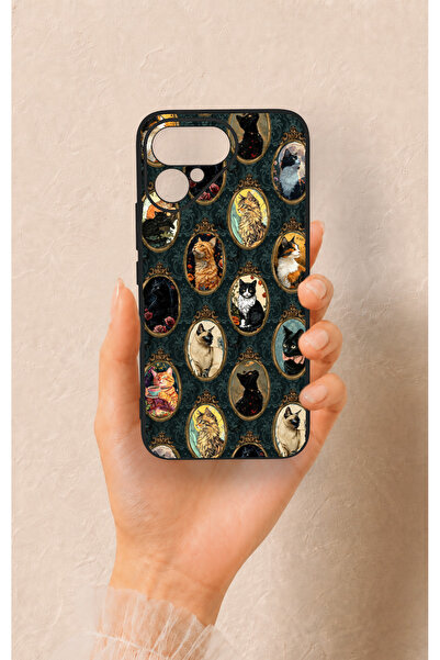 Vip Case Tecno Pova Curve 2 Uyumlu Vintage Kedi Portreleri Desenli Silikon Kılıf