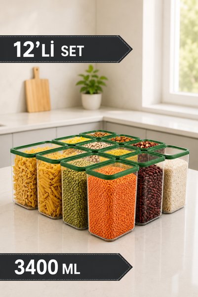 Soft Chef 12'li Buzluk Uyumlu Kuru Gıda Saklama Kabı Seti Baharat ve Erzak Dü...