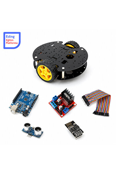 EDİNG EĞİTİM PLATFORMU Arduino 2WD Dairesel Akıllı Robot Araba Kiti – WiFi Kontrollü, Engelden Kaçan Robotik Kodlama STEM Demonte