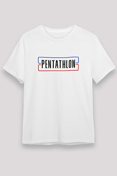 Darkhane تي شيرت أبيض مطبوع للجنسين من Pentathlon - تيشيرت