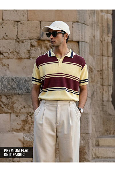 The Souled Store By Styli Men Striped Cotton Knit Polo T-Shirt