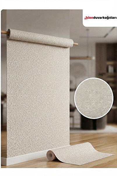 Bien Duvar Kağıtları Bien Exclusıve 5500 Serin Krem Hasır Hissi Lüks Görünüm Dokulu Duvar Kağıdı 53x1000 cm, 5M²