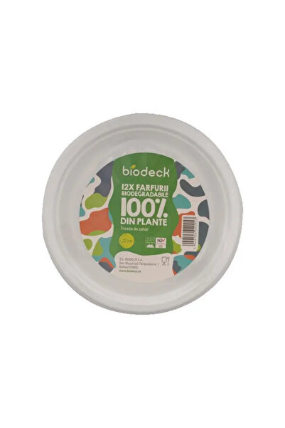 Biodeck Set de 12 farfurii, din trestie de zahăr, 22 cm, Alb