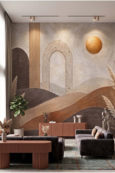 dreamwall Soyut Kemerli Pampaslı Desenli Tek Parça Tekstil Duvar Kağıdı