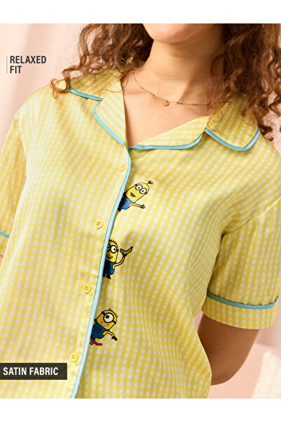 The Souled Store By Styli Yellow Gingham Minions Relaxed Fit Short Sleeve Shirt
