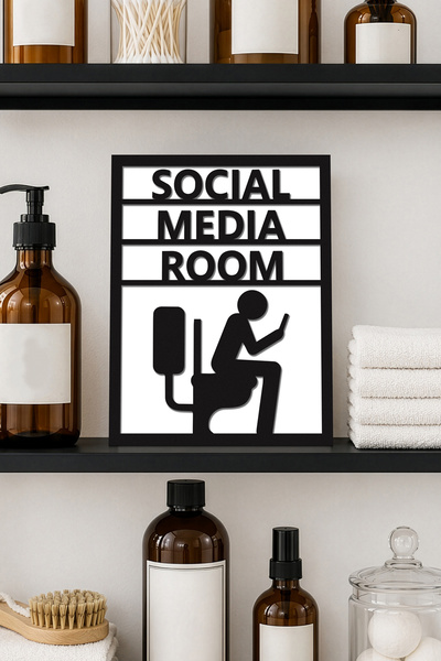 DEKORENZO Social Media Room Yazılı Wc Tablosu 20x25 cm Esprili Banyo Dekoru