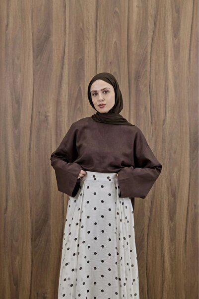 fayaboutique.com Kahverengi Forme Keten Bluz