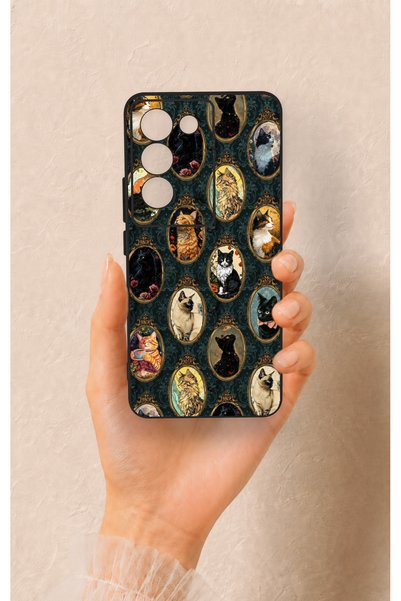 Vip Case Vivo V30 Lite Compatible Vintage Cat Portraits Patterned Silicone Case