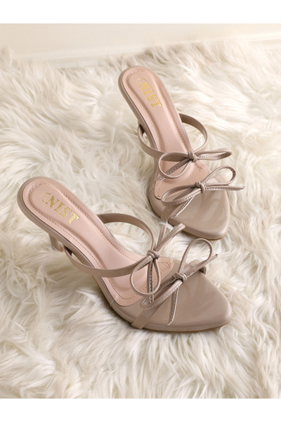 GNIST By Styli Nude Mid-Heel Sandals with Bow Detail