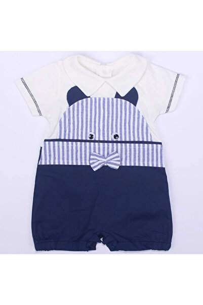 bebegen Baby Boy Ecru Navy Blue Short Jumpsuit with Played Eyes