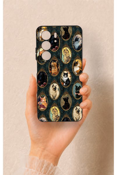 Vip Case Realme C75 Compatible Vintage Cat Portraits Patterned Silicone Case