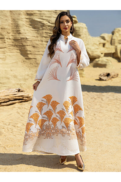 Take Two By Styli جلابية بيضاء مطرّز A-قَصّة على شكل A