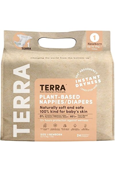 Terra Size 1 Newborn Diapers: 85% Plant-Based Diapers, Ultra-Soft & Chemical-...