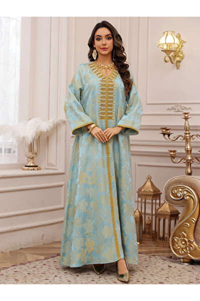 Take Two By Styli Teal Jacquard A-Line Jalabiya