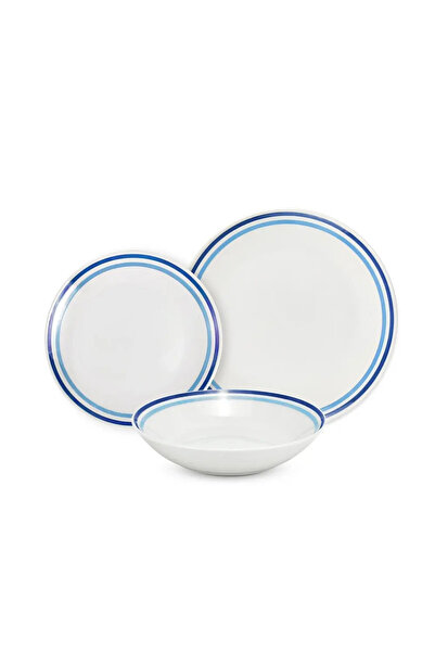 Carrefour Home Set de veselă, porțelan, 18 piese, Alb/Albastru