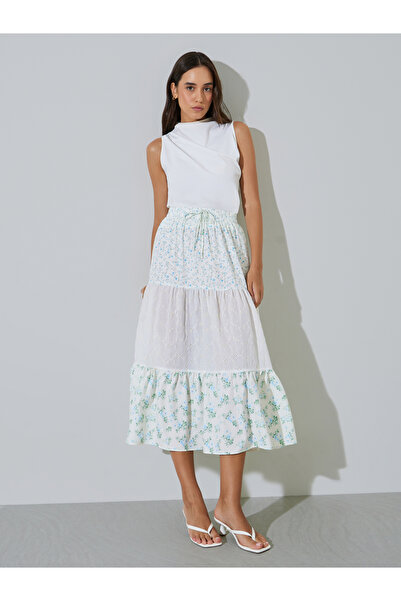 Take Two By Styli Floral Tiered Eyelet Midi Skirt