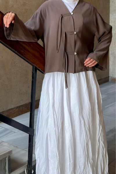 fayaboutique.com Kahve Modal Dokulu Morgana Ceket Gömlek