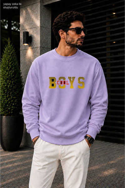 caddekombin Men's Cool Boys Slogan Printed Cycling Round Neck Casual Sweatshirt