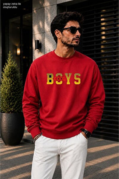 caddekombin Men's Cool Boys Slogan Printed Cycling Round Neck Casual Sweatshirt