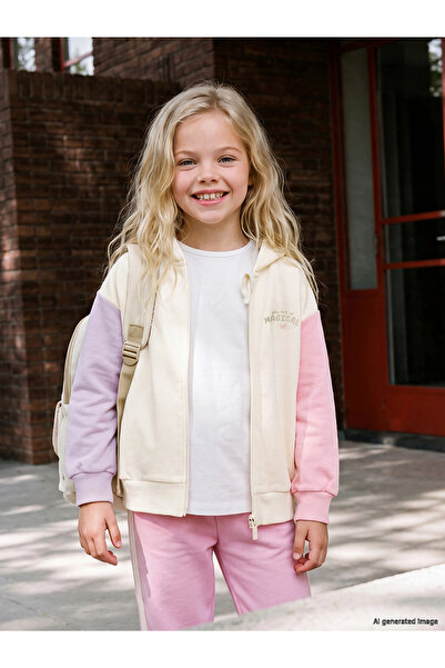 LC Waikiki Lcw Kids Ecru Hooded Girls' Zippered Sweatshirt