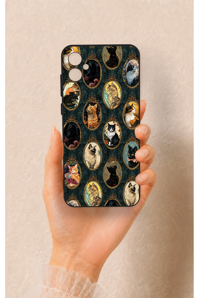 Vip Case Samsung A05 Compatible Vintage Cat Portraits Patterned Silicone Case