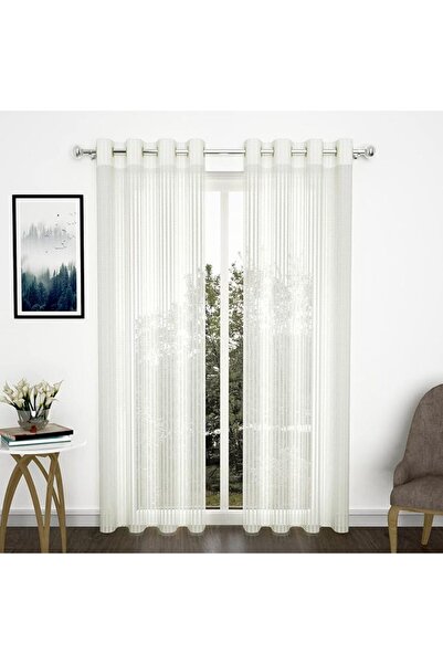 Fashion Story Home Story@Home Sheer Door Curtains Linen Look Semi Transparent...