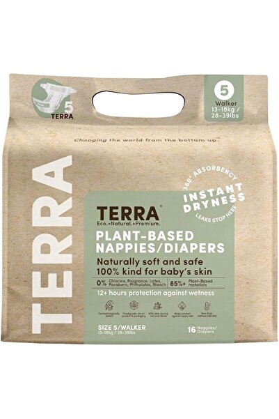 Terra Size 5 Walker Diapers: 85% Plant-Based Diapers, Ultra-Soft & Chemical-F...