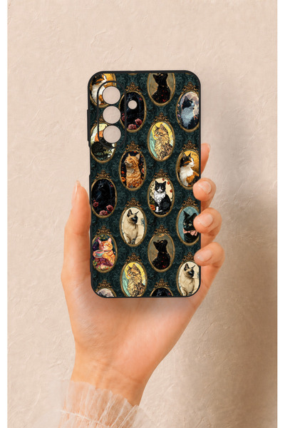 Vip Case Samsung A17 Compatible Vintage Cat Portraits Patterned Silicone Case