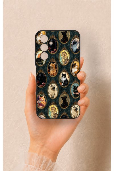 Vip Case Samsung A54 Compatible Vintage Cat Portraits Patterned Silicone Case