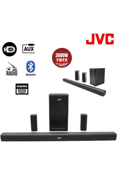 JVC 5.1ch Soundbar with Wireless Subwoofer Speaker - 3600W PMPO, Bluetooth, USB, SD Card Compatible TH-N430B