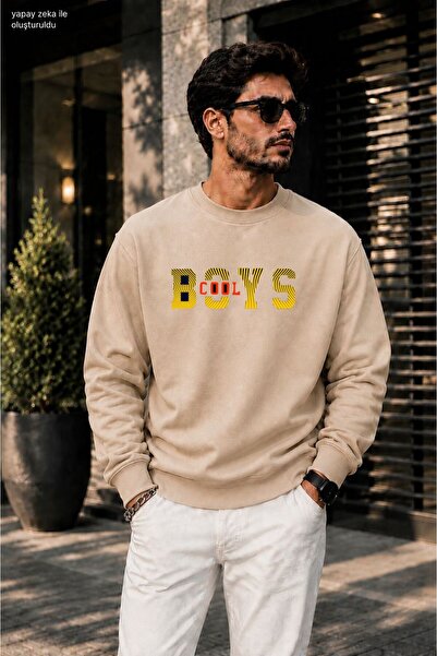 caddekombin Men's Cool Boys Slogan Printed Cycling Round Neck Casual Sweatshirt