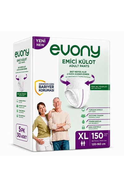 Evony Yetişkin Bezi Emici Külot XL - Ekstra Büyük - Extra Large 150 Adet