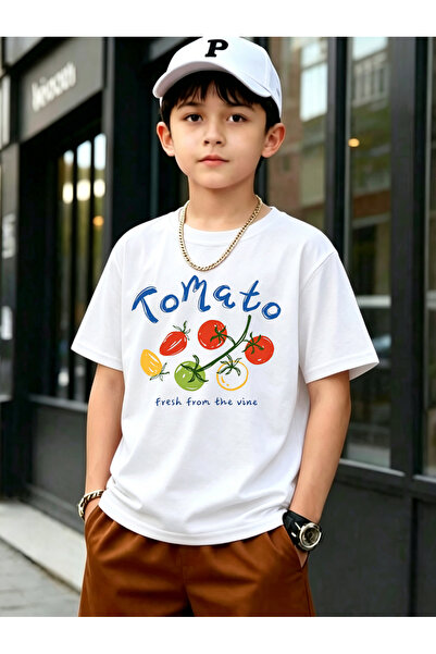 Take Two By Styli Kids White Cotton Tomato Print Short Sleeve T-Shirt