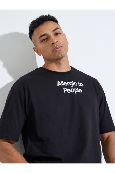Styli Black Slogan print Crew neck Oversized T-Shirt
