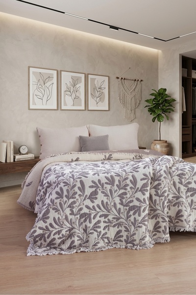Trendolin Çift Taraflı, BerryJakar Desenli, 5 Katlı, Dolgulu Müslin Battaniye, Çok Amaçlı Yorgan, Battal boy ( 220 x 240 cm )