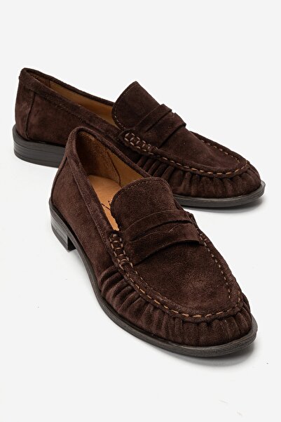 LuviShoes CHEN Kahverengi Süet Hakiki Deri Kadın Loafer Ayakkabı