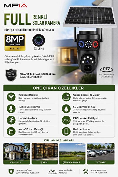 FULL RENKLİ SOLAR PTZ GÜVENLİK KAMERASI