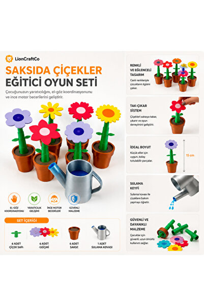LionCraftCo Montessori Saksıda Çiçekler Eğitici Oyuncak Seti Çocuk Bahçe Oyun...