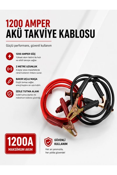 ARNEER Mey İthalat® 1200 Amper Akü Takviye Kablosu 2 Metre Bakır Uçlu