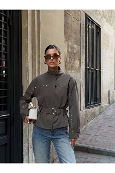Ekim Store Studded Belted Zippered Trench Jacket