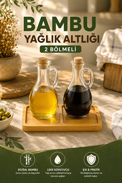 House Bird 23x12 Bambu Yağlık Altlığı 2 Bölmeli Doğal Ahşap Yağdanlık Düzenle...