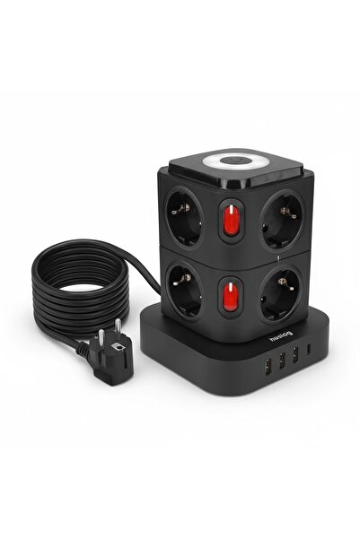 unbranded Priză multiplă verticală cu turn, 8 prize AC, 3 USB-A + 1 USB-C, La...