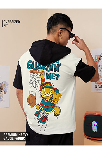 The Souled Store By Styli Men Oversized Garfield Graphic Hooded T-Shirt