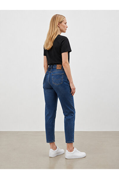 MARVİTA Kadın Koyu Mavi Yırtık Detaylı Jean – Yüksek Bel Denim Pantolon